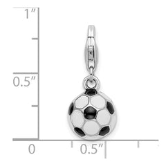Amore La Vita Sterling Silver Rhodium-plated Polished 3-D Enameled Soccer Ball Charm with Fancy Lobster Clasp QCC301