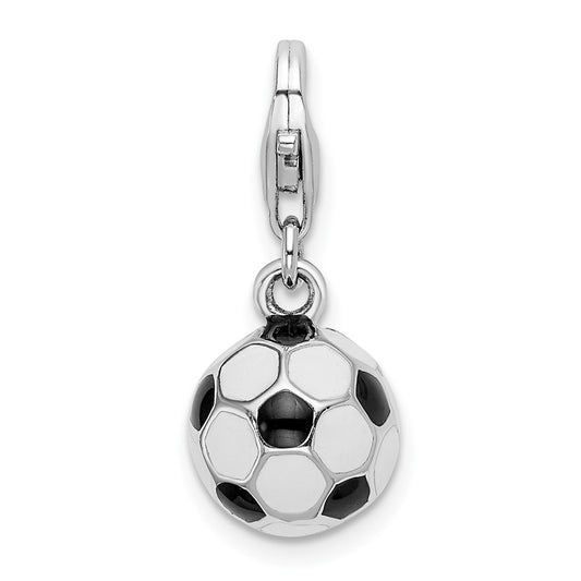 Amore La Vita Sterling Silver Rhodium-plated Polished 3-D Enameled Soccer Ball Charm with Fancy Lobster Clasp QCC301