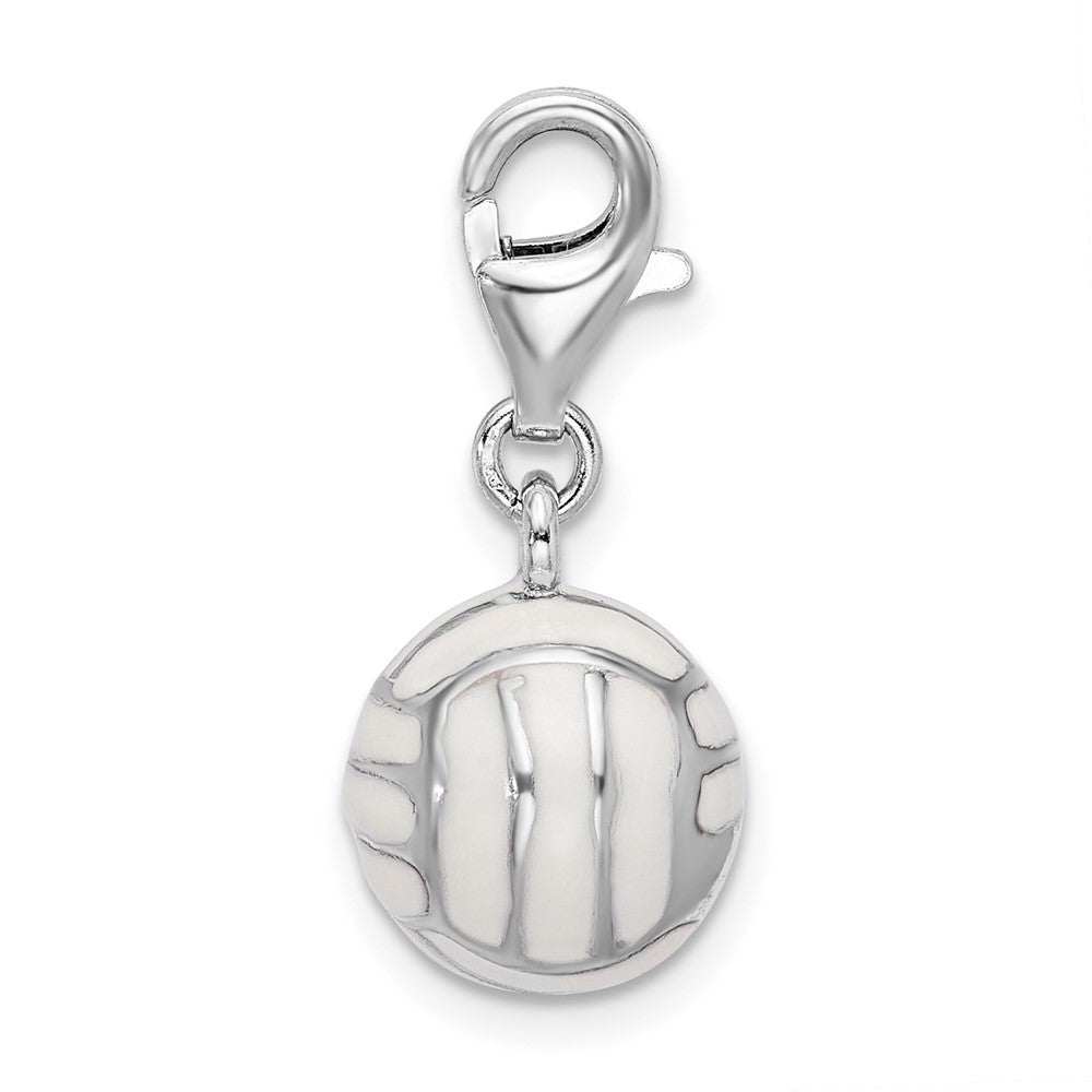 Amore La Vita Sterling Silver Rhodium-plated Polished 3-D Enameled Volleyball Charm with Fancy Lobster Clasp QCC304
