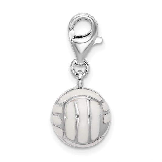Amore La Vita Sterling Silver Rhodium-plated Polished 3-D Enameled Volleyball Charm with Fancy Lobster Clasp QCC304