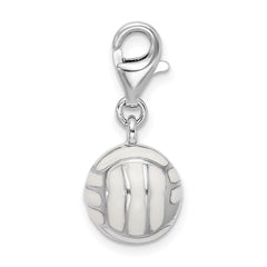 Amore La Vita Sterling Silver Rhodium-plated Polished 3-D Enameled Volleyball Charm with Fancy Lobster Clasp QCC304