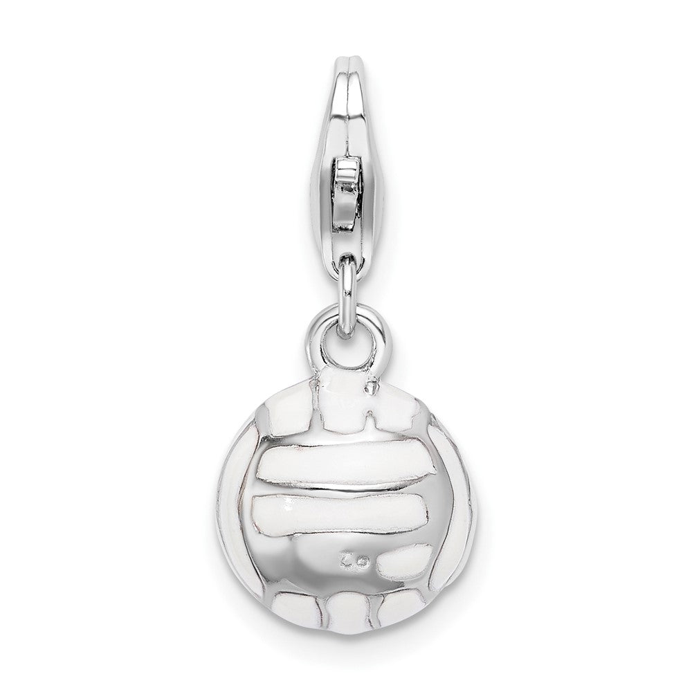 Amore La Vita Sterling Silver Rhodium-plated Polished 3-D Enameled Volleyball Charm with Fancy Lobster Clasp QCC304