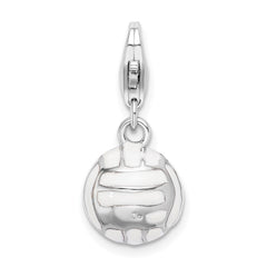 Amore La Vita Sterling Silver Rhodium-plated Polished 3-D Enameled Volleyball Charm with Fancy Lobster Clasp QCC304