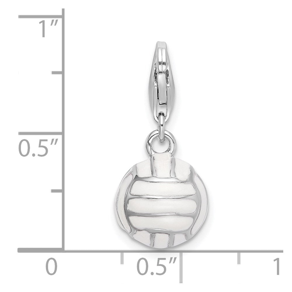 Amore La Vita Sterling Silver Rhodium-plated Polished 3-D Enameled Volleyball Charm with Fancy Lobster Clasp QCC304