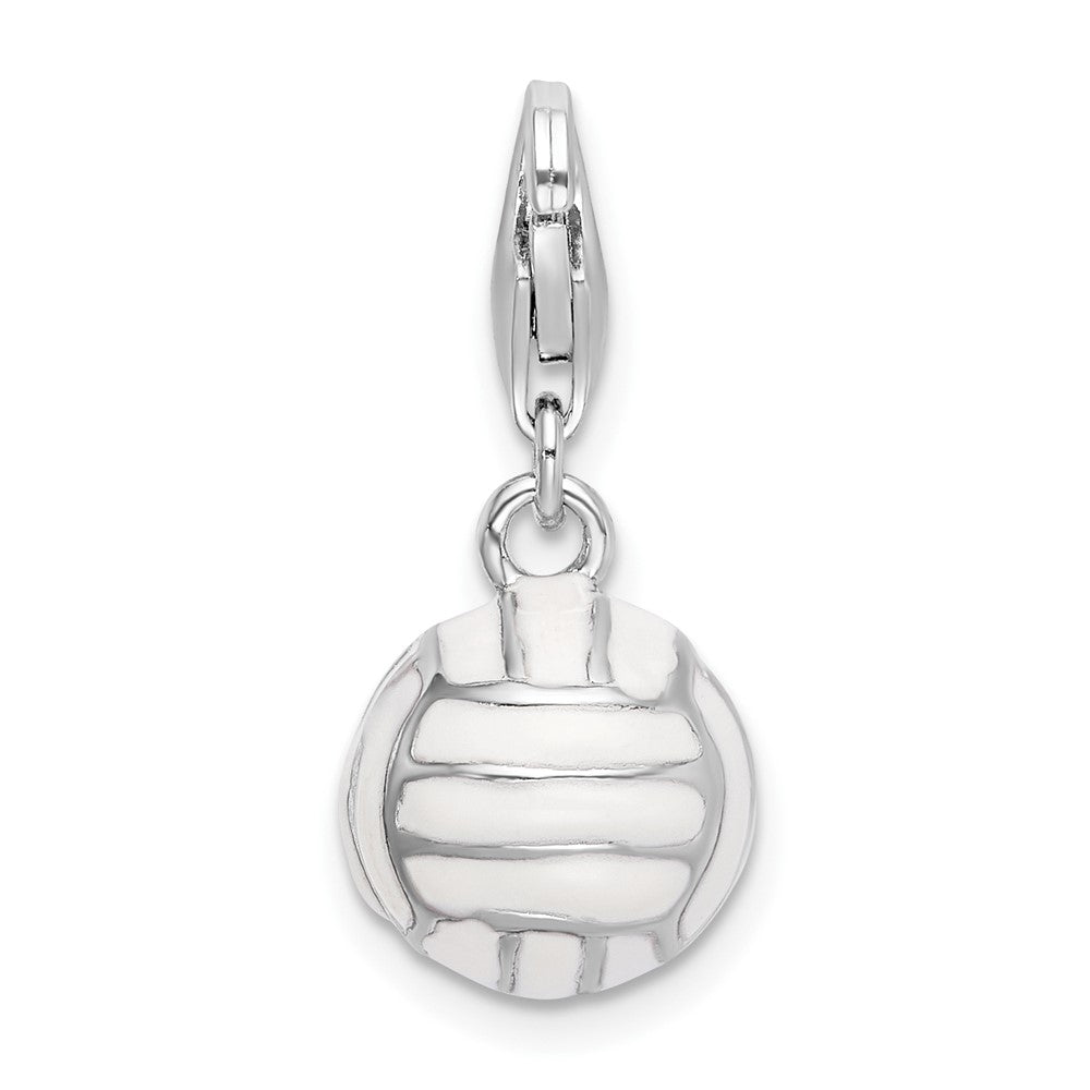 Amore La Vita Sterling Silver Rhodium-plated Polished 3-D Enameled Volleyball Charm with Fancy Lobster Clasp QCC304