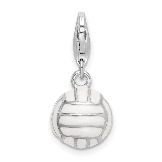 Amore La Vita Sterling Silver Rhodium-plated Polished 3-D Enameled Volleyball Charm with Fancy Lobster Clasp QCC304