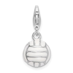 Amore La Vita Sterling Silver Rhodium-plated Polished 3-D Enameled Volleyball Charm with Fancy Lobster Clasp QCC304