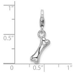 Amore La Vita Sterling Silver Rhodium-plated Polished Dog Bone Charm with Fancy Lobster Clasp QCC392
