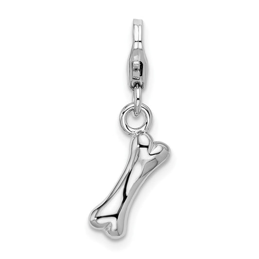 Amore La Vita Sterling Silver Rhodium-plated Polished Dog Bone Charm with Fancy Lobster Clasp QCC392
