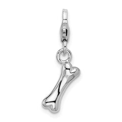 Amore La Vita Sterling Silver Rhodium-plated Polished Dog Bone Charm with Fancy Lobster Clasp QCC392