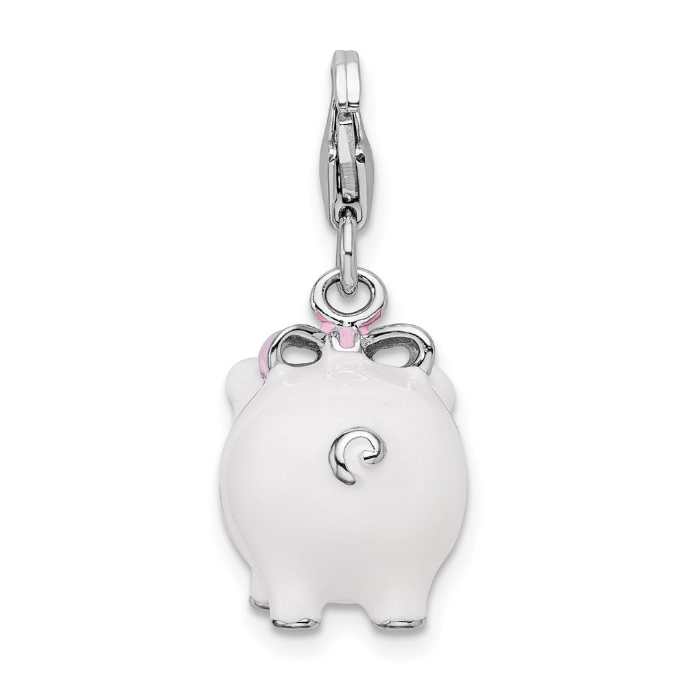 Amore La Vita Sterling Silver Rhodium-plated Polished 3-D Enameled Pig Charm with Fancy Lobster Clasp QCC394