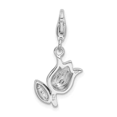 Amore La Vita Sterling Silver Rhodium-plated Polished CZ Red Enameled Tulip Flower Charm with Fancy Lobster Clasp QCC398