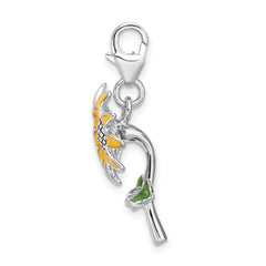 Amore La Vita Sterling Silver Rhodium-plated Polished 3-D Enameled Sunflower Charm with Fancy Lobster Clasp QCC400