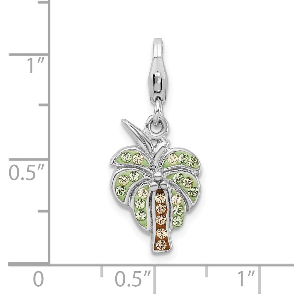 Amore La Vita Sterling Silver Rhodium-plated Polished Crystal Palm Tree Charm with Fancy Lobster Clasp QCC416