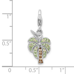 Amore La Vita Sterling Silver Rhodium-plated Polished Crystal Palm Tree Charm with Fancy Lobster Clasp QCC416