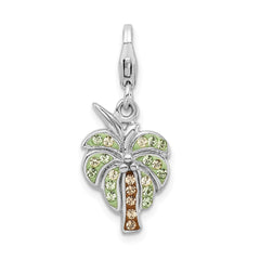 Amore La Vita Sterling Silver Rhodium-plated Polished Crystal Palm Tree Charm with Fancy Lobster Clasp QCC416