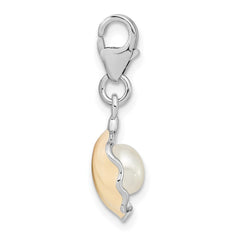 Amore La Vita Sterling Silver Rhodium-plated Polished 3-D Enameled Shell with a Freshwater Cultured Pearl Charm with Fancy Lobster Clasp QCC421