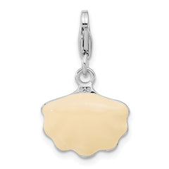 Amore La Vita Sterling Silver Rhodium-plated Polished 3-D Enameled Shell with a Freshwater Cultured Pearl Charm with Fancy Lobster Clasp QCC421