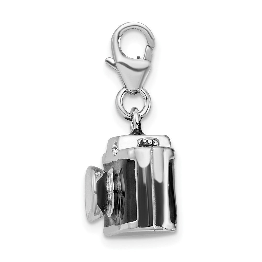 Amore La Vita Sterling Silver Rhodium-plated Polished 3-D Enameled Crystal Camera Charm with Fancy Lobster Clasp QCC437