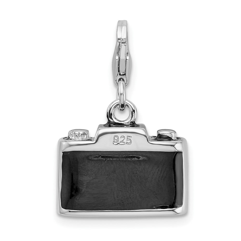 Amore La Vita Sterling Silver Rhodium-plated Polished 3-D Enameled Crystal Camera Charm with Fancy Lobster Clasp QCC437