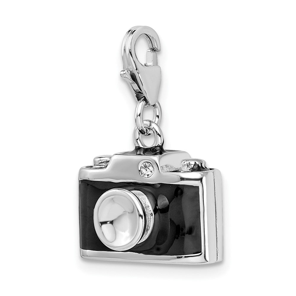 Amore La Vita Sterling Silver Rhodium-plated Polished 3-D Enameled Crystal Camera Charm with Fancy Lobster Clasp QCC437