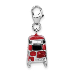 Amore La Vita Sterling Silver Rhodium-plated Polished 3-D Enameled Double Decker London Bus Charm with Fancy Lobster Clasp QCC445
