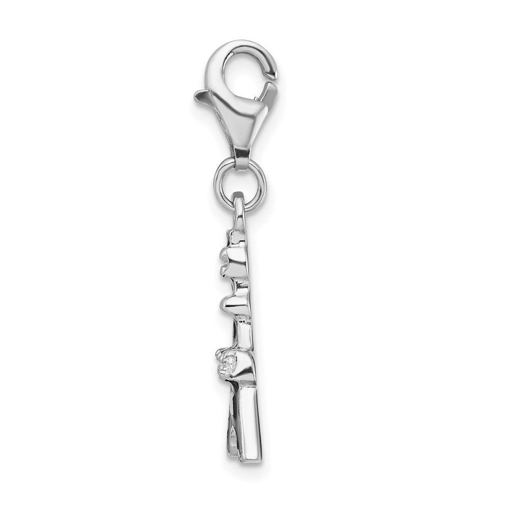 Amore La Vita Sterling Silver Rhodium-plated Polished Black Enameled CZ Eiffel Tower Charm with Fancy Lobster Clasp QCC450