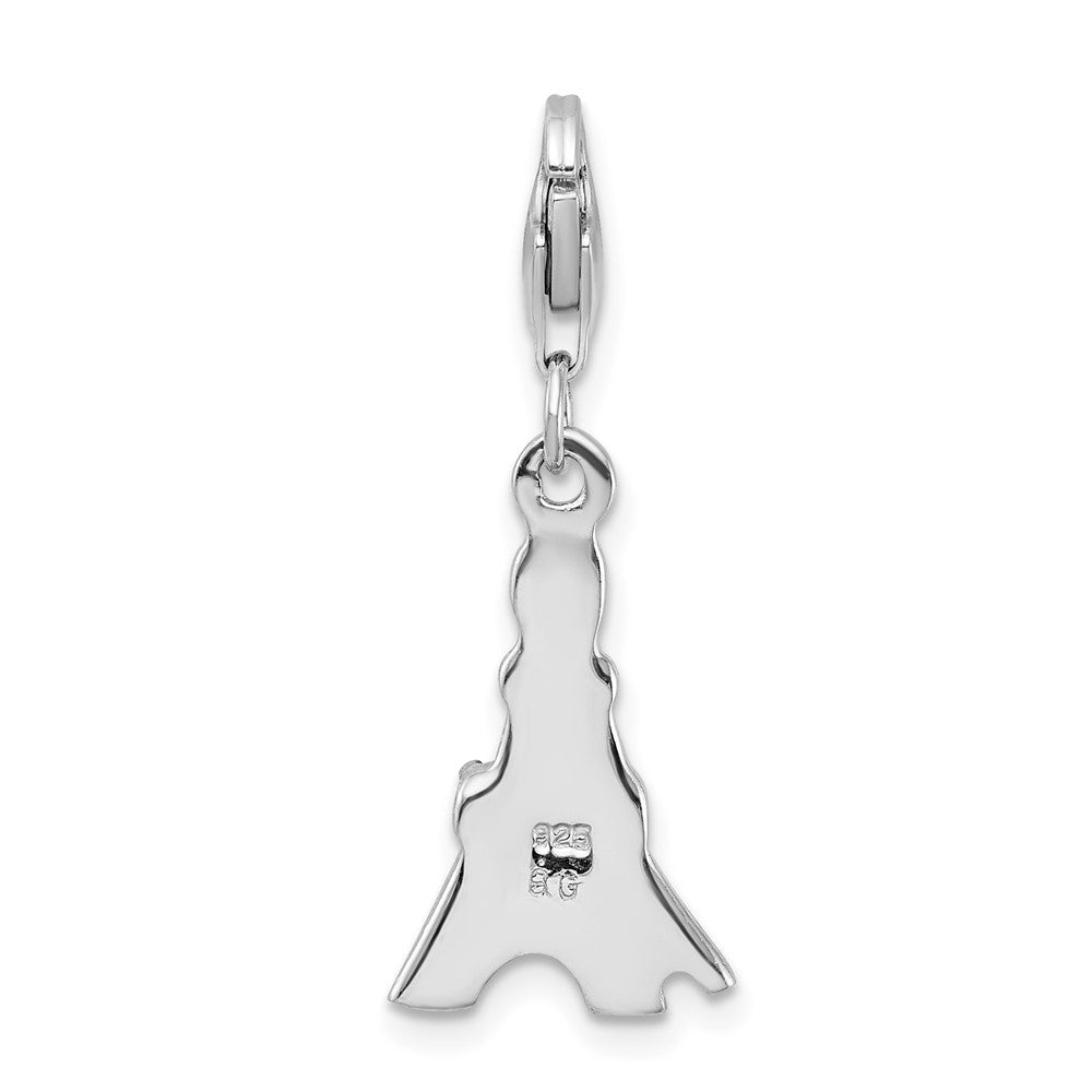 Amore La Vita Sterling Silver Rhodium-plated Polished Black Enameled CZ Eiffel Tower Charm with Fancy Lobster Clasp QCC450