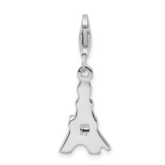 Amore La Vita Sterling Silver Rhodium-plated Polished Black Enameled CZ Eiffel Tower Charm with Fancy Lobster Clasp QCC450