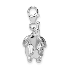 Amore La Vita Sterling Silver Rhodium-plated Polished 3-D Enameled Elephant Charm with Fancy Lobster Clasp QCC451