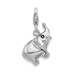 Amore La Vita Sterling Silver Rhodium-plated Polished 3-D Enameled Elephant Charm with Fancy Lobster Clasp QCC451
