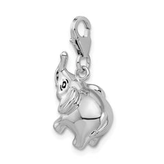 Amore La Vita Sterling Silver Rhodium-plated Polished 3-D Enameled Elephant Charm with Fancy Lobster Clasp QCC451
