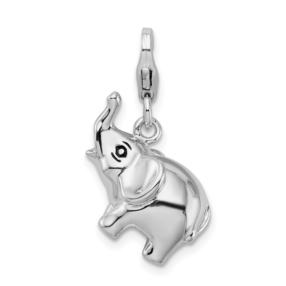 Amore La Vita Sterling Silver Rhodium-plated Polished 3-D Enameled Elephant Charm with Fancy Lobster Clasp QCC451
