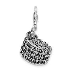 Amore La Vita Sterling Silver Rhodium-plated Polished 3-D Antiqued Coliseum Charm with Fancy Lobster Clasp QCC453