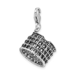 Amore La Vita Sterling Silver Rhodium-plated Polished 3-D Antiqued Coliseum Charm with Fancy Lobster Clasp QCC453