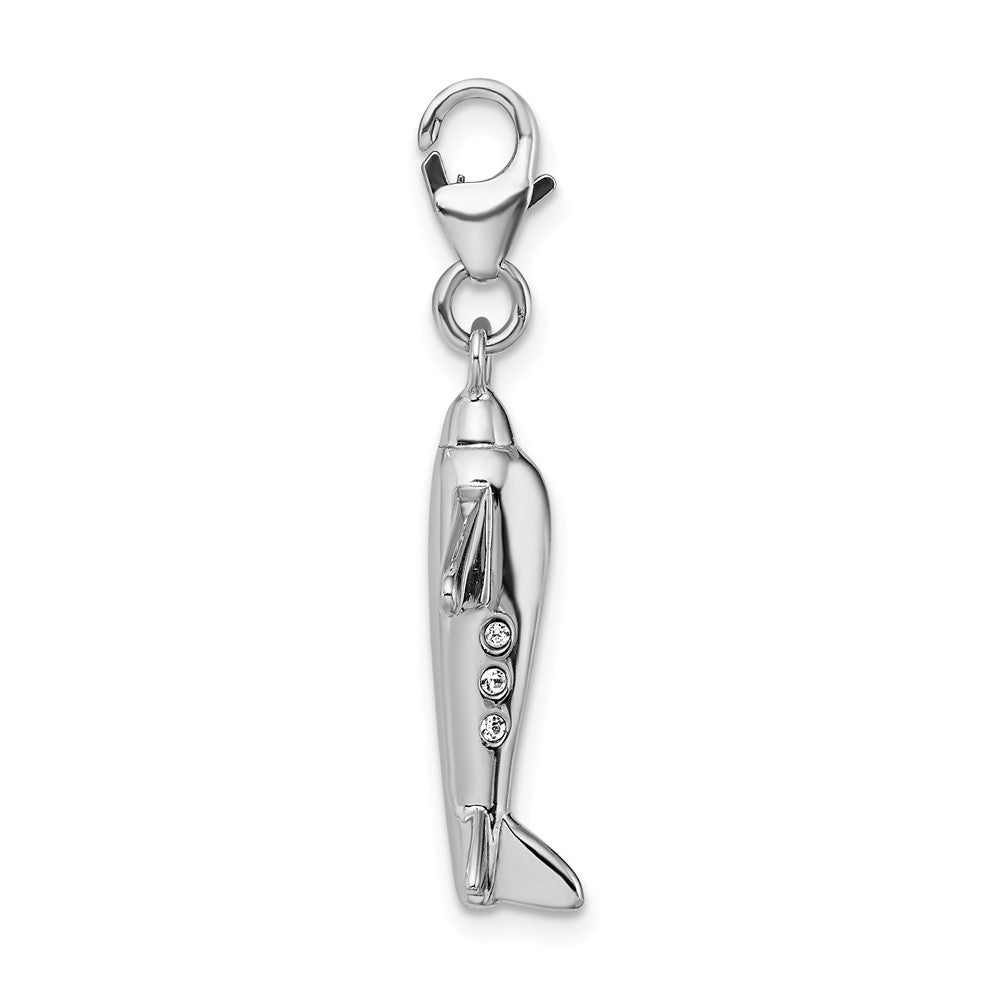 Amore La Vita Sterling Silver Rhodium-plated Polished 3-D Crystal Airplane Charm with Fancy Lobster Clasp QCC458