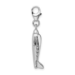 Amore La Vita Sterling Silver Rhodium-plated Polished 3-D Crystal Airplane Charm with Fancy Lobster Clasp QCC458