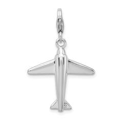 Amore La Vita Sterling Silver Rhodium-plated Polished 3-D Crystal Airplane Charm with Fancy Lobster Clasp QCC458