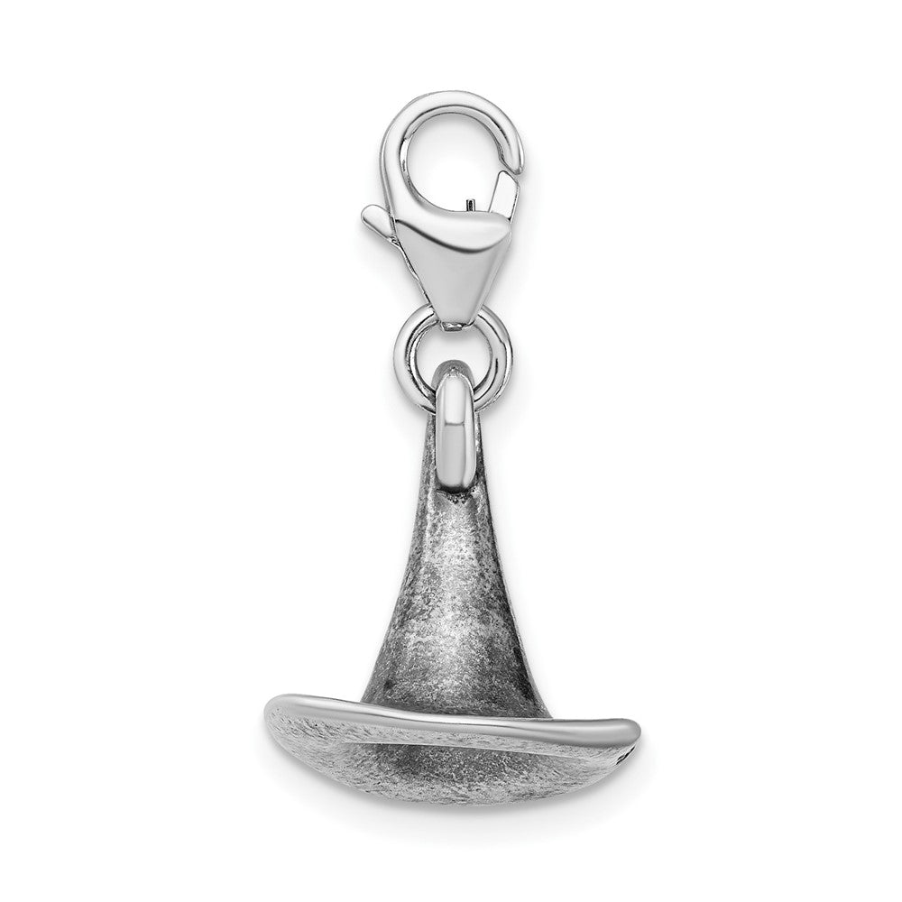 Amore La Vita Sterling Silver Rhodium-plated Polished 3-D Antiqued Witches Hat Charm with Fancy Lobster Clasp QCC469