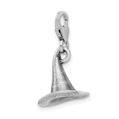 Amore La Vita Sterling Silver Rhodium-plated Polished 3-D Antiqued Witches Hat Charm with Fancy Lobster Clasp QCC469