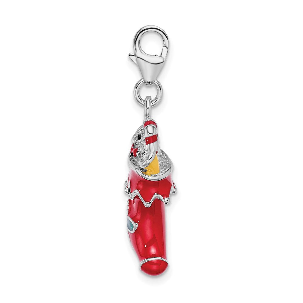 Amore La Vita Sterling Silver Rhodium-plated Polished 3-D Red Enameled Holiday Stocking Charm with Fancy Lobster Clasp QCC526