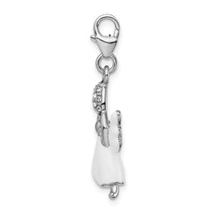 Amore La Vita Sterling Silver Rhodium-plated Polished 3-D White Enameled Crystal Angel Charm with Fancy Lobster Clasp QCC533
