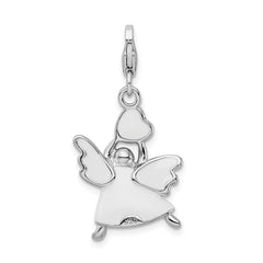 Amore La Vita Sterling Silver Rhodium-plated Polished 3-D White Enameled Crystal Angel Charm with Fancy Lobster Clasp QCC533
