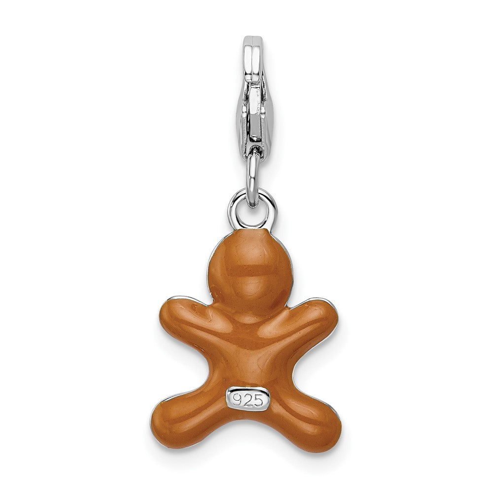 Amore La Vita Sterling Silver Rhodium-plated Polished 3-D Enameled Gingerbread Cookie Charm with Fancy Lobster Clasp QCC538