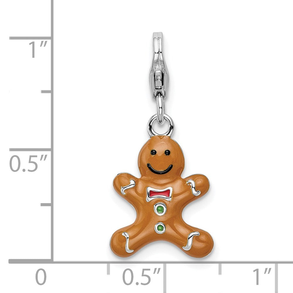 Amore La Vita Sterling Silver Rhodium-plated Polished 3-D Enameled Gingerbread Cookie Charm with Fancy Lobster Clasp QCC538