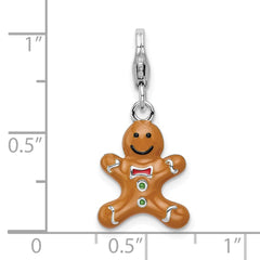 Amore La Vita Sterling Silver Rhodium-plated Polished 3-D Enameled Gingerbread Cookie Charm with Fancy Lobster Clasp QCC538