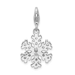 Amore La Vita Sterling Silver Rhodium-plated Polished Glass Stone Snowflake Charm with Fancy Lobster Clasp QCC541