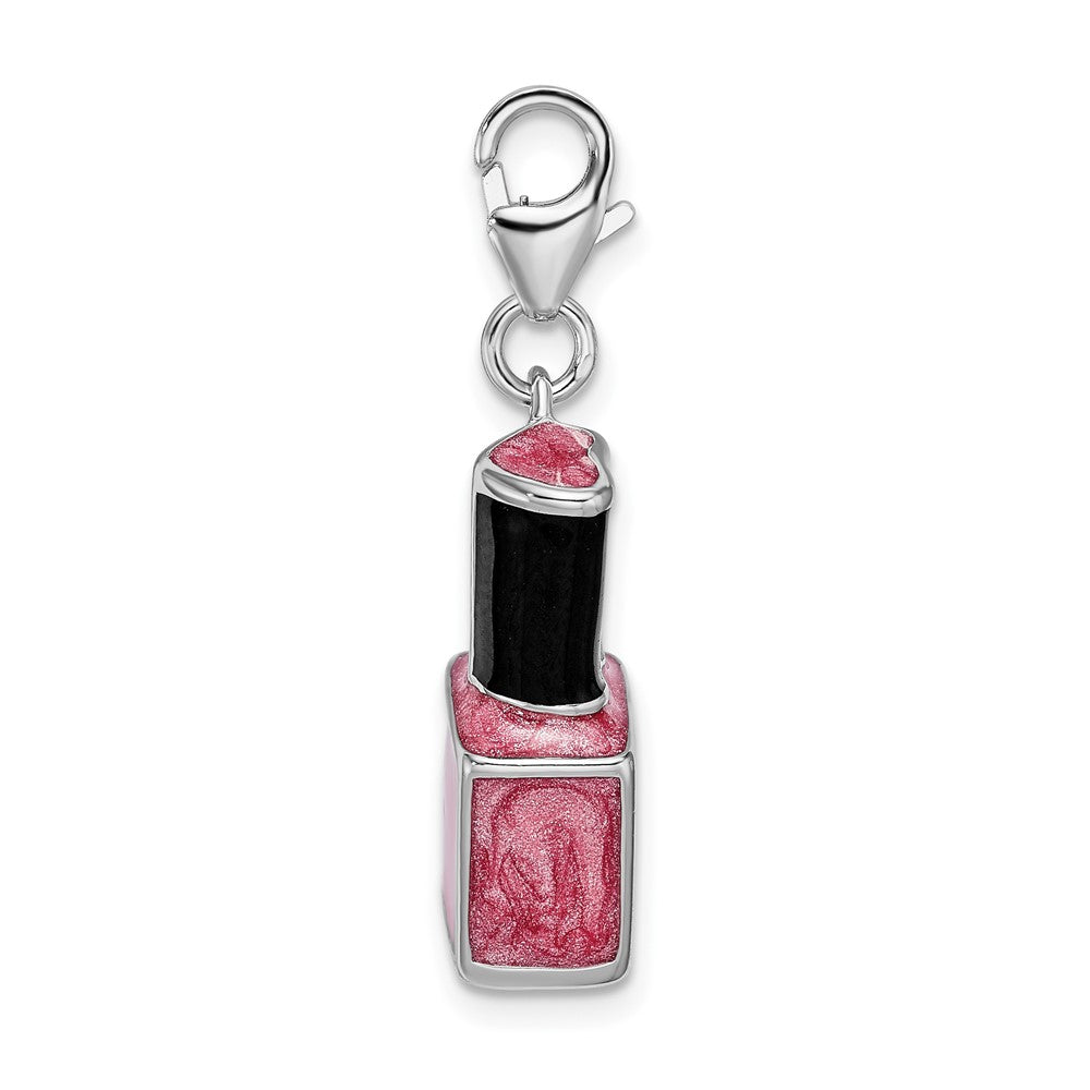 Amore La Vita Sterling Silver Rhodium-plated Polished 3-D Enameled Pink Nail Polish Bottle Charm with Fancy Lobster Clasp QCC557