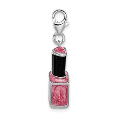 Amore La Vita Sterling Silver Rhodium-plated Polished 3-D Enameled Pink Nail Polish Bottle Charm with Fancy Lobster Clasp QCC557