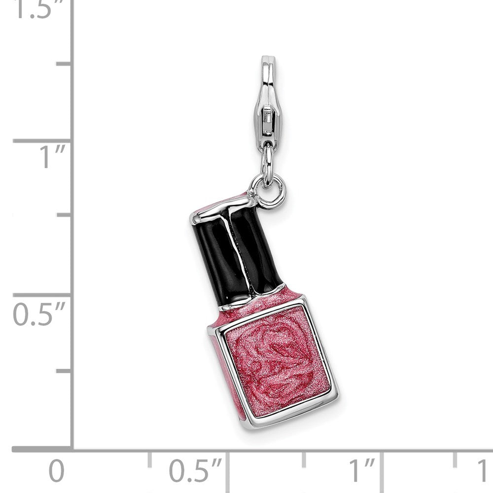 Amore La Vita Sterling Silver Rhodium-plated Polished 3-D Enameled Pink Nail Polish Bottle Charm with Fancy Lobster Clasp QCC557